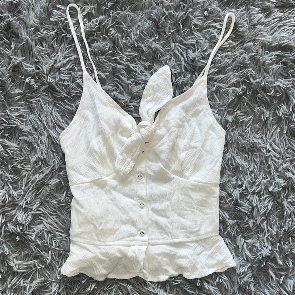 White Sleeveless Tie-Front Top
